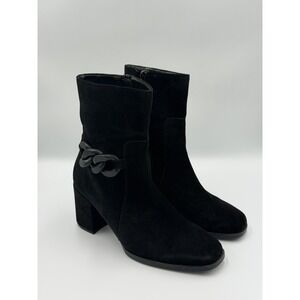 Gabor Black Suede Ankle Boots Women's US 8 / UK 5.5 Block Heel Zip